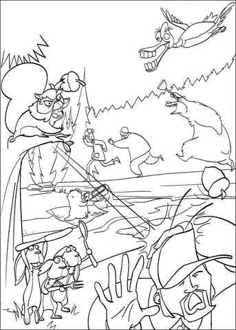 The Animal Chase Away The Hunter  Coloring Page